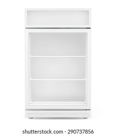 Fridge Drink With Glass Door On A White Background. 