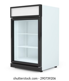 Fridge Drink With Glass Door On A White Background. 