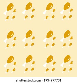 Fried Chicken Drumstick Pattern On Yellow Background.
