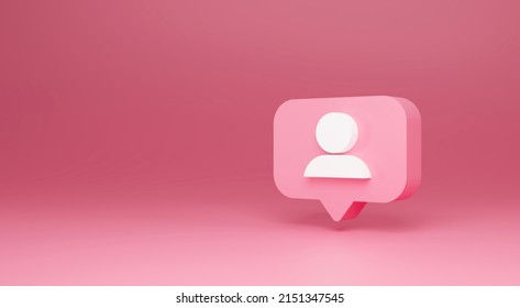 Friend Request Icon. Subscriber Or Follower Social Media In Pink Backgroun. 3D Render Illustration.