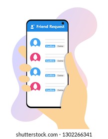 Friend Request On Mobile Phone Social Page Icon Illustration