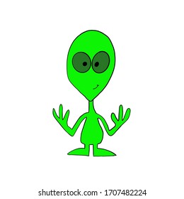 Friendly Green Alien. Hand Drawn.