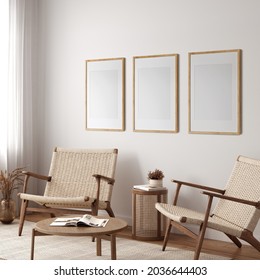 Friendly Interior Style. Living Room. Frame Mockup. Poster Mockup. 3d Rendering, 3d Illustration