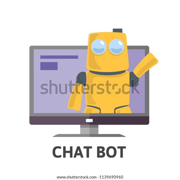 Friendly Robot Waving Hand Computer Screen Stock Illustration ...