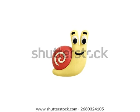 A friendly snail character with a red shell and yellow body. Ideal for children's projects, animal-themed content, and creative or unique designs.