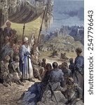 A friendly tournament during the third crusade in 1189, Historical, digitally restored reproduction from a 19th century original, Record date not stated