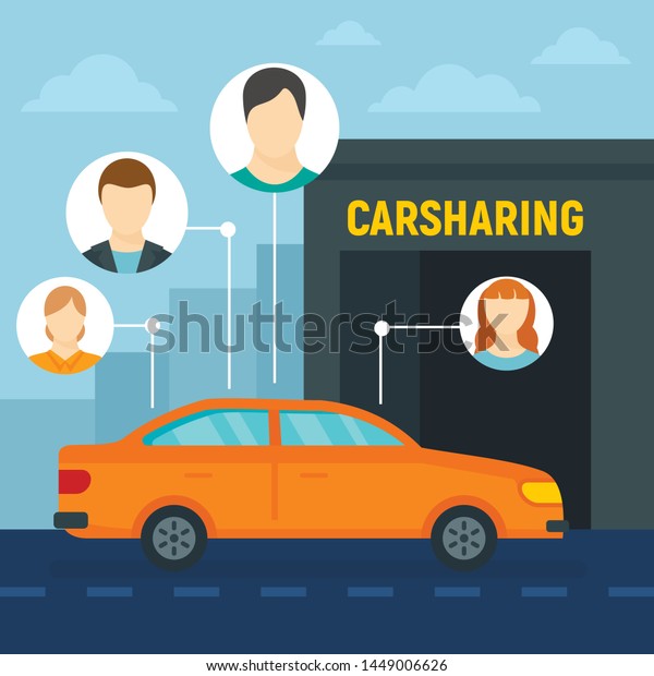 Friends car\
sharing concept background. Flat illustration of friends car\
sharing concept background for web\
design