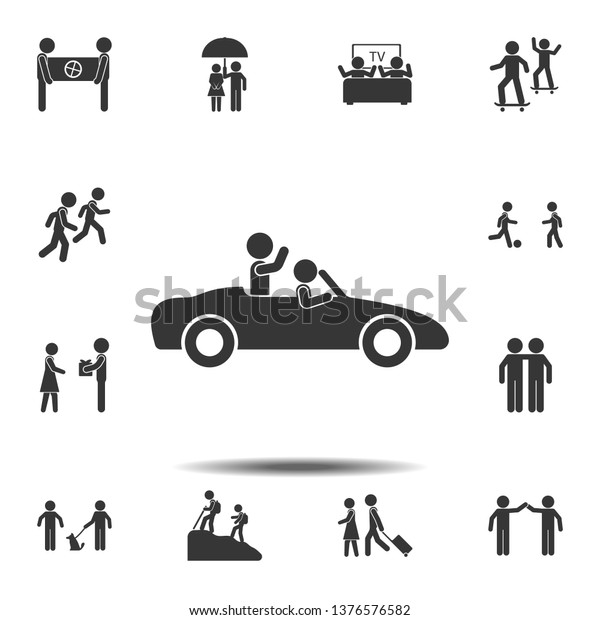 Friends in the car, trip icon. Simple glyph,\
flat illustration element of friendship icons set for UI and UX,\
website or mobile\
application