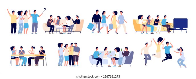 Friends characters. Friendship between people. Young best friends spending time together in conversation cartoon isolated set - Powered by Shutterstock