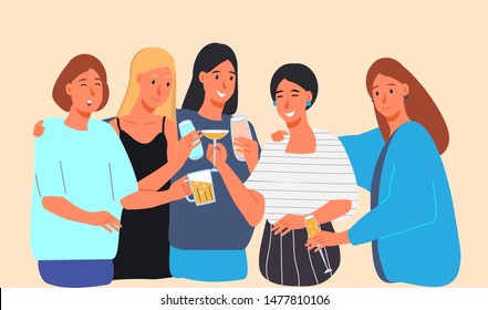 Friends have fun, happy to meet them together well, five girls drink cocktails. Concept of International Women's Day in March, feminism or Girlfriend day in August. - Powered by Shutterstock