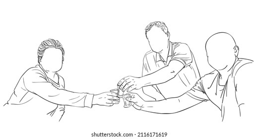 Friends having alcohol drink together clinking shot glasses and toasting, Drawing of people with no face. Sketch Hand drawn illustration isolated black and white - Powered by Shutterstock