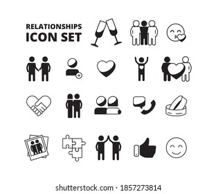 Friendship symbols. Family love couples male female relationship partners handshake respect icons set