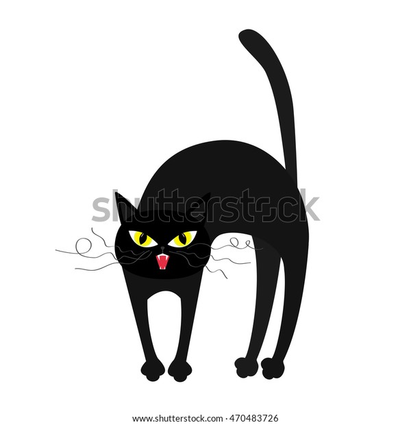 Frightened Cat Arch Back Yellow Eyes Stock Illustration 470483726