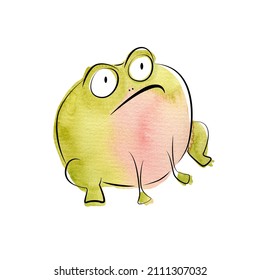 Frightened frog with big eyes on a white background. Emotion fear. Character