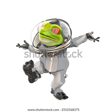 frog astronaut is dancing in white background, 3d illustration