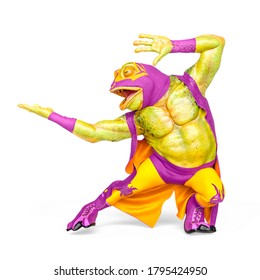 frog the big fighter is ready in white background, 3d illustration