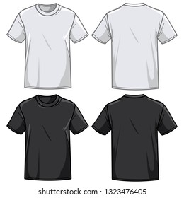 Front Back View Black White Tshirt Stock Illustration 1323476405 ...