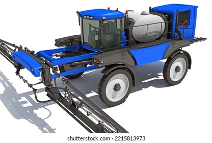 Front Boom Sprayer Farm Equipment 3D Rendering On White Background