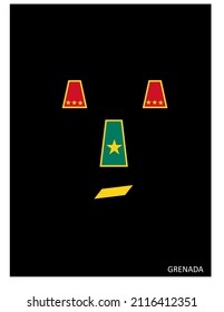 Front Face Cover For Grenada With Red, Green, Black And Yellow Colurs And Multiple Stars With Black Background
