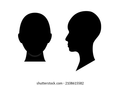 Front And Side View Silhouette Of A Teenager Head. Anonymous Gender Neutral Person Avatar