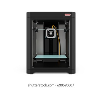 Front View Of 3D Printer Isolated On White Background. 3D Rendering Image.