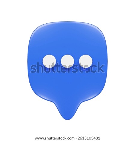 Front view of a 3d render of a blue bubble chat icon with three white dots.
