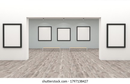 Front View Art Gallery Multi Frames Muckup 3D Illustration 3d Rendering