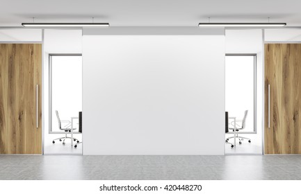 Front view of blank white wall in office  interior. Mock up, 3D Rendering