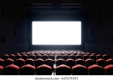 Front View Of Cinema With Blank Screen. Mock Up, Ad Concept, 3D Rendering