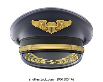 Front View Of Civil Pilot Hat With The Badge Isolated On White Background - 3D Illustration
