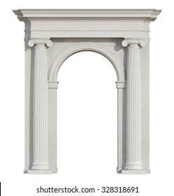 Front View Of A Classic Arch With Ionic Column Isolated On White - 3D Rendering