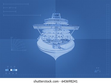 Front View Cruise Ship Blueprint 