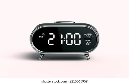 Front view Digital alarm clock isolated on white background.3D Illustration