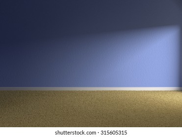 Front View Of A Empty Blue Baby Room With Blue Wall And Carpeted Floor 