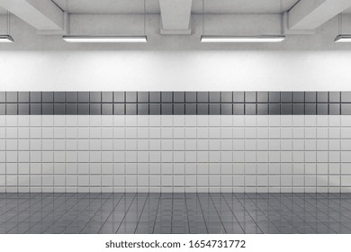 Front view of empty subway white wall. Advertisement and urban concept. Mock up, 3D Rendering