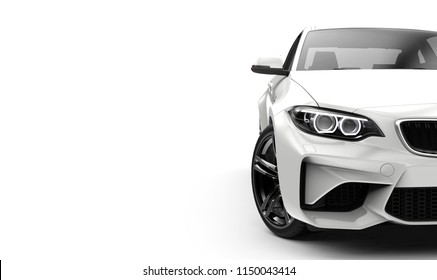 Front view of a generic and brandless moder car on a white background 3d illustration