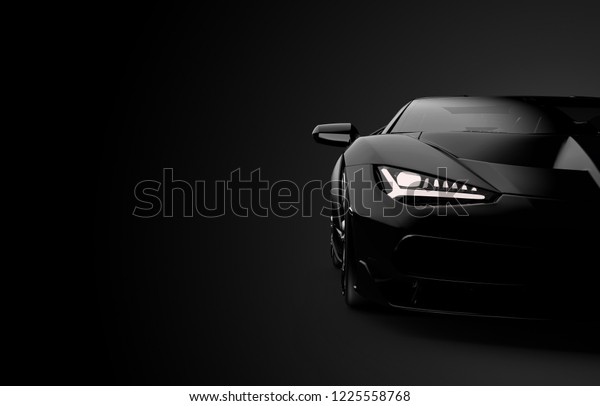黒い背景に一般的な ブランドレスの現代のスポーツカーの正面図 3dイラスト のイラスト素材