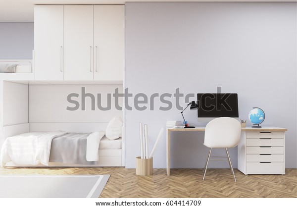 Front View Gray Teenager Room Wtih Technology Interiors Stock Image