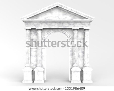 Front view of a marble classic arch, arcade with Corinthian columns, Doric pilasters isolated on white 3D illustration