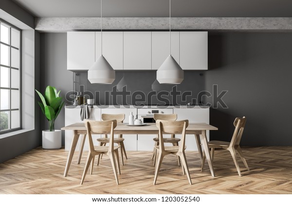 Front View Modern Kitchen Gray Walls Stock Image Download Now