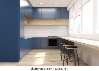Front View Modern Kitchen Interior Blue Stock Illustration 539637754 ...