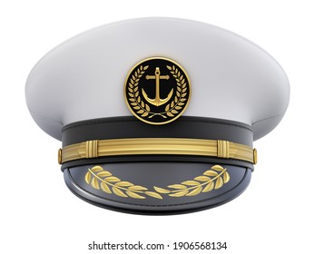 Front View Of Navy Captain Hat Isolated On White Background - 3D Illustration