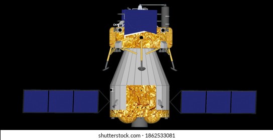 Front View On 3D Model Of China's Chang'e-5 Moon Sample Return Mission. After 44 Yrs A Mission Will Bring Back Moon Soil Back To Earth. The Mission Will Land 28th November 2020 At Mons Rümker On Moon.