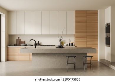 Front View On Bright Kitchen Room Stock Illustration 2190475835 ...