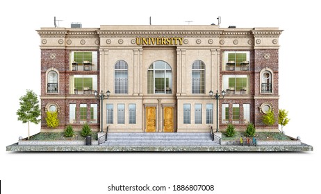 Front View On A Classical University Building On A Piece Of Ground, 3d Illustration