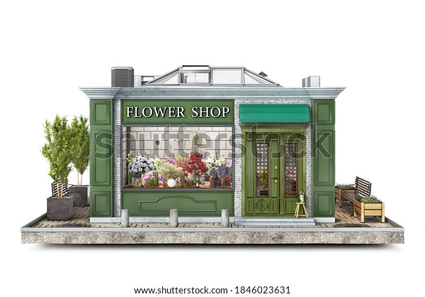 Front View On Small Flower Shop Stock Illustration 1846023631