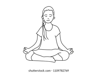 Front View Outline Girl Sitting Sukhasana Stock Illustration 1109782769 ...