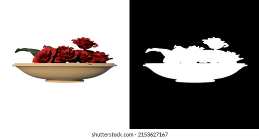 Front View Of Plant Flower ( Red Roses On A Plate 1) Tree Png With Alpha Channel To Cutout Made With 3D Render