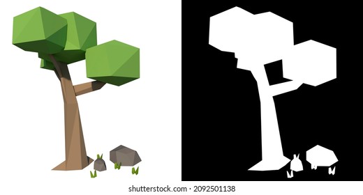 Front view of Plant (Low Poly Tree 7) Tree png with alpha channel to cutout made with 3D render	