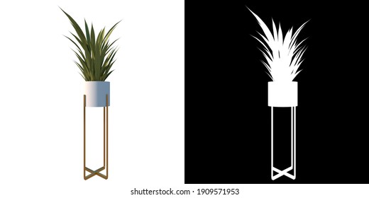 Front View Of Plant (Potted Vase With Indoor Plant 9) Tree Png With Alpha Channel To Cutout Made With 3D Render 